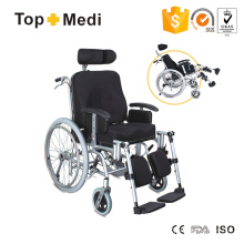 Liegender Rollstuhl mit Aluminiumrahmen und hoher Rückenlehne mit Handbremse